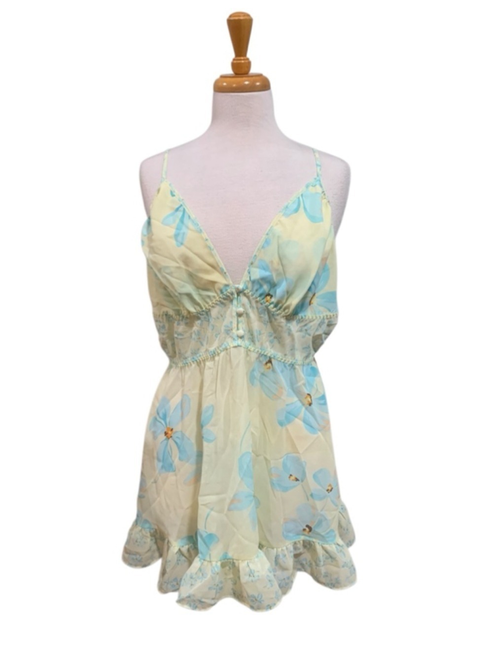 Vntg Y2K Women's Cinema Etoile Sheer Chemise & Tank XL Yellow Blue Floral